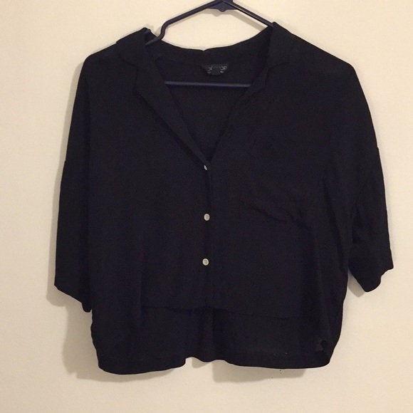 Topshop cropped button down blouse with pocket - Picture 4 of 4